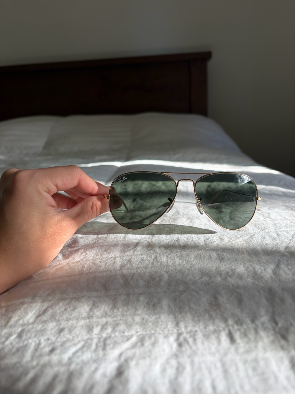 Ray-Ban Gold Frame Aviator Sunglasses with Green Lenses